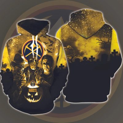 NBA Denver Nuggets Halloween Michael Myers, Jason Voorhees, Freddy Krueger Pullover Hoodie