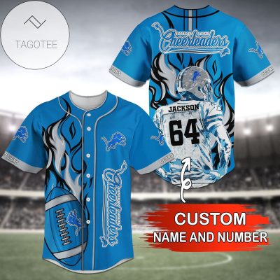 NFL Detroit Lions Custom Name Number Blue Baseball Jersey V4