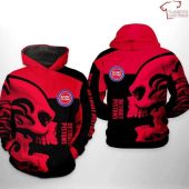 NBA Detroit Pistons Red Black Skull Pullover Hoodie V2