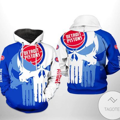 NBA Detroit Pistons Punisher Skull Pullover Hoodie V2