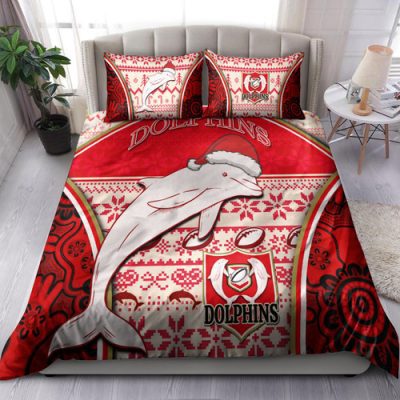 Redcliffe Dolphins Bedding Set - Christmas Redcliffe Dolphins Mascot Bedding Set