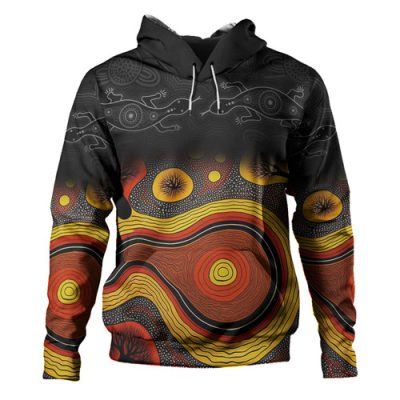 Australia Aboriginal Custom Hoodie - Dreaming Trees And Goanna In Dot Pattern Hoodie