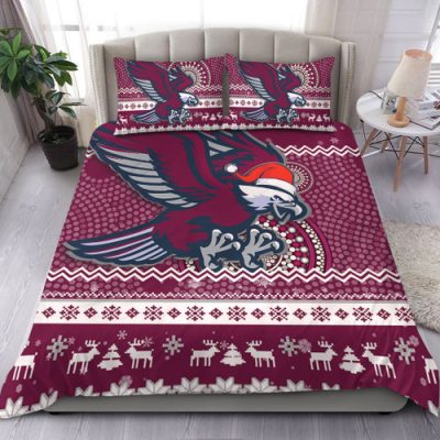 Manly Warringah Sea Eagles Bedding Set - Australia Ugly Xmas With Aboriginal Patterns For Die Hard Fans