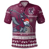 Manly Warringah Sea Eagles Christmas Custom Polo Shirt - Ugly Xmas And Aboriginal Patterns For Die Hard Fan Polo Shirt
