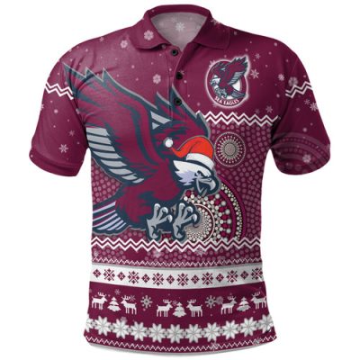 Manly Warringah Sea Eagles Christmas Custom Polo Shirt - Ugly Xmas And Aboriginal Patterns For Die Hard Fan Polo Shirt