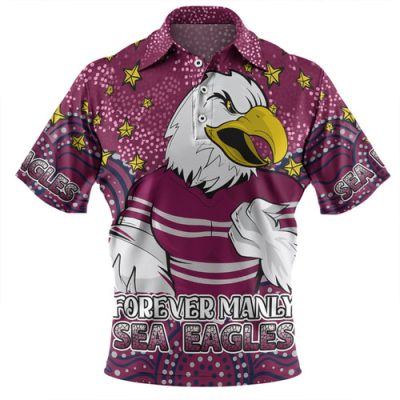 Manly Warringah Sea Eagles Polo Shirt - Aboriginal Inspired Dot Painting Style Polo Shirt