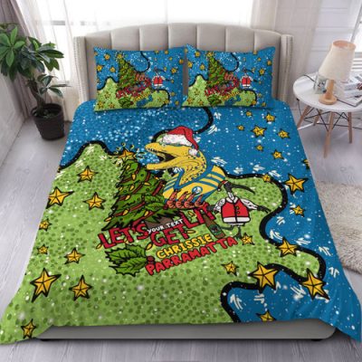 Parramatta Eels Christmas Custom Bedding Set - Let's Get Lit Chrisse Pressie Bedding Set