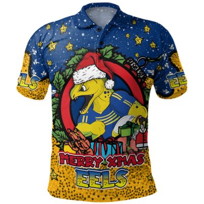 Parramatta Eels Christmas Custom Polo Shirt - Merry Christmas Our Beloved Team With Aboriginal Dot Art Pattern Polo Shirt