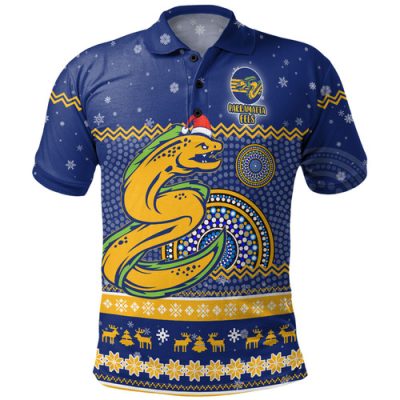 Parramatta Eels Christmas Custom Polo Shirt - Ugly Xmas And Aboriginal Patterns For Die Hard Fan Polo Shirt