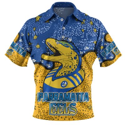 Parramatta Eels Custom Polo Shirt - Team With Dot And Star Patterns For Tough Fan Polo Shirt