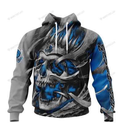 NBA Dallas Mavericks Custom Name Number Blue Gray Skull Smoke Pullover Hoodie
