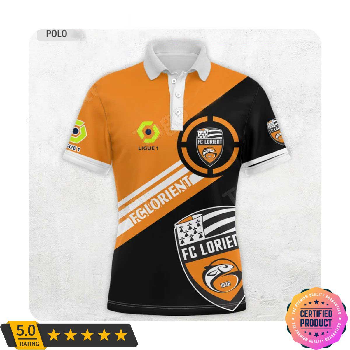 FC Lorient Ligue 1 Orange Black Polo Shirt FC Lorient Ligue 1 Orange Black Polo Shirt