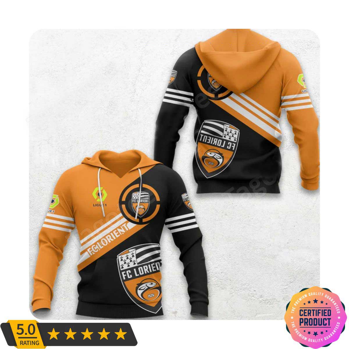 FC Lorient Ligue 1 Orange Black Pullover Hoodie FC Lorient Ligue 1 Orange Black Pullover Hoodie
