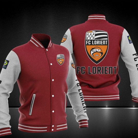 FC Lorient Maroon White Baseball Jacket FC Lorient Maroon White Baseball Jacket