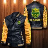 FC Nantes Black Yellow Leather Bomber Jacket