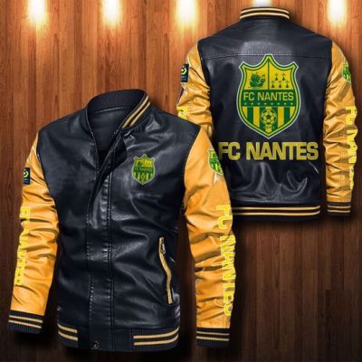 FC Nantes Black Yellow Leather Bomber Jacket