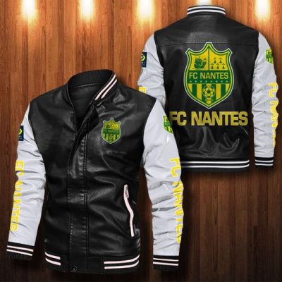 FC Nantes Black White Leather Bomber Jacket