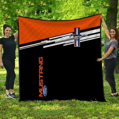 Ford Mustang Red Orange Black Quilt Blanket