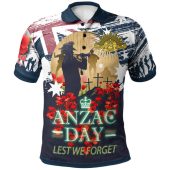 Australia Anzac Day Blue Polo Shirt - Remembrance Poppy Lest We Forget