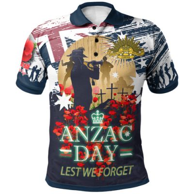 Australia Anzac Day Blue Polo Shirt - Remembrance Poppy Lest We Forget