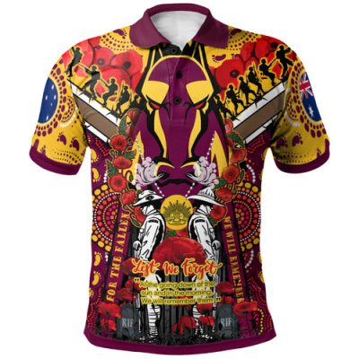 Brisbane Broncos Anzac Polo Shirt - Broncos Anzac Day Commemoration With Poppy And Aboriginal Inspired Patterns