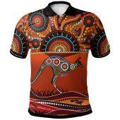 (Custom Sleeves) Australia Aboriginal Inspired Polo Shirt - Kangaroo With Dot Painting
