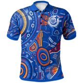 [Custom] Australia Aboriginal Inspired Polo Shirt - Indigenous Footprint Patterns Blue Color