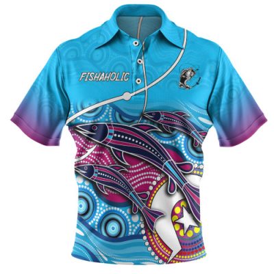 Australia Fishing Aboriginal Fishing Custom Polo Shirt - Fishaholic With The Dhari Symbol And Aboriginal Pattern Polo Shirt