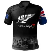 New Zealand Anzac Day Custom Polo Shirt - Stand For The Flag Kneel For The Fallen Polo Shirt