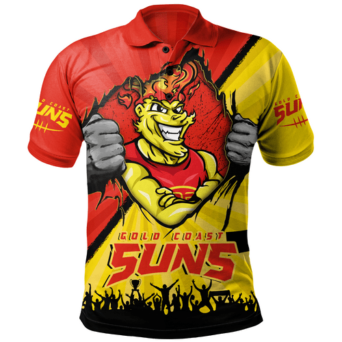 Gold Coast SUNS Polo Shirt Breaking Through Fan Design Gold Coast SUNS Polo Shirt Breaking Through Fan Design