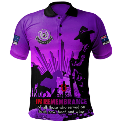 Australia Polo Shirt Anzac Day Animal Companions Forever Remembered