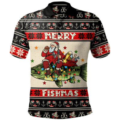 Australia Polo Shirt Fishing Santa Ugly Christmas