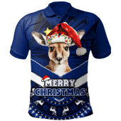 Australia Polo Shirt Holiday Kangaroo Merry Christmas Blue