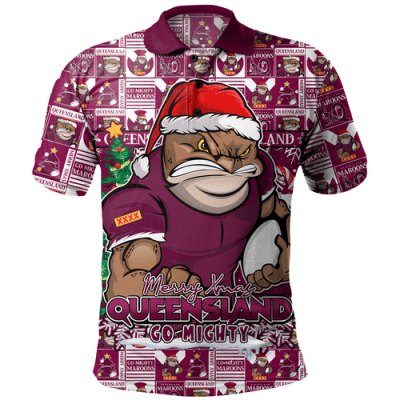 Queensland Maroons Polo Shirt Merry Ugly Christmas Comic Style