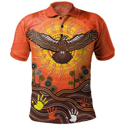 Australia Polo Shirt Indigenous Flying Eagle With Aboriginal Dot Art