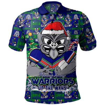 New Zealand Warriors Polo Shirt Merry Ugly Christmas Comic Style