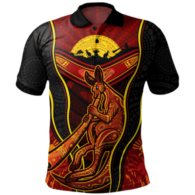 Australia Polo Shirt Aboriginal Kangaroo Spirit Dreaming