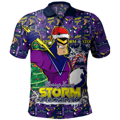 Melbourne Storm Polo Shirt Merry Ugly Christmas Comic Style