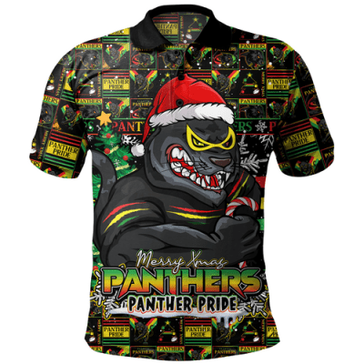 Penrith Panthers Polo Shirt Merry Ugly Christmas Comic Style