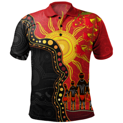 Australia Polo Shirt Aboriginal Indigenous Dot Painting With Flag