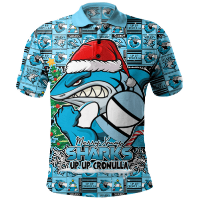 Cronulla-Sutherland Sharks Polo Shirt Merry Ugly Christmas Comic Style
