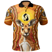 Australia Polo Shirt Aboriginal Kangaroo Dreaming With Dot Art