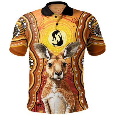Australia Polo Shirt Aboriginal Kangaroo Dreaming With Dot Art