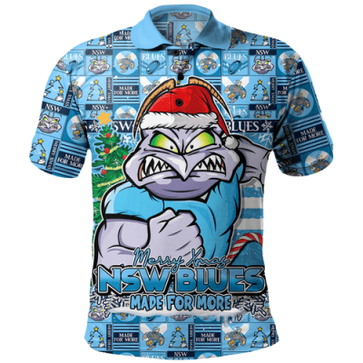 New South Wales Blues Polo Shirt Merry Ugly Christmas Comic Style