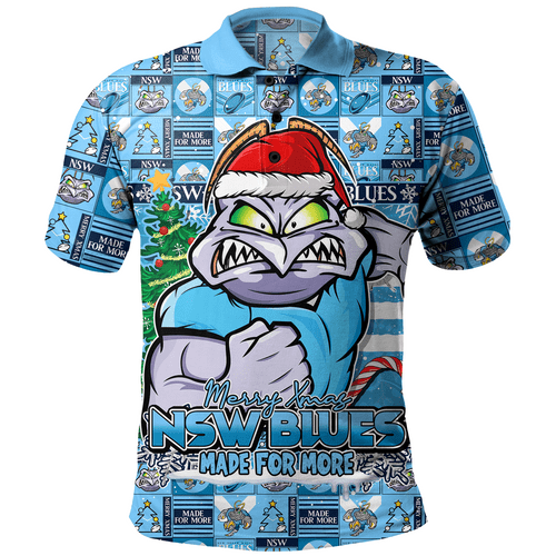 New South Wales Blues Polo Shirt Merry Ugly Christmas Comic Style New South Wales Blues Polo Shirt Merry Ugly Christmas Comic Style