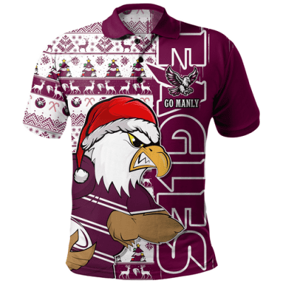 Manly Warringah Sea Eagles Polo Shirt Merry Ugly Xmas Nordic Pattern Style