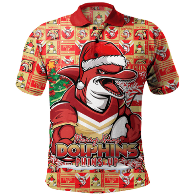 Redcliffe Dolphins Polo Shirt Merry Ugly Christmas Comic Style