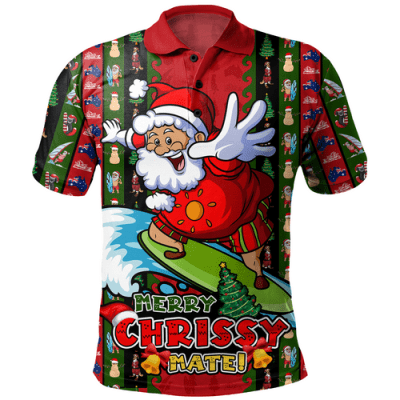 Australia Polo Shirt Merry Chrissy Mate Santa Claus Surf Edition