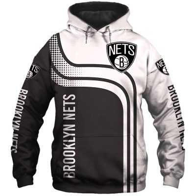 NBA Brooklyn Nets White Black Curves Pullover Hoodie
