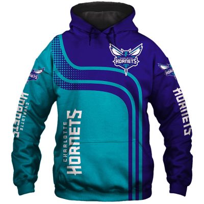 NBA Charlotte Hornets Dark Purple Teal Curves Pullover Hoodie